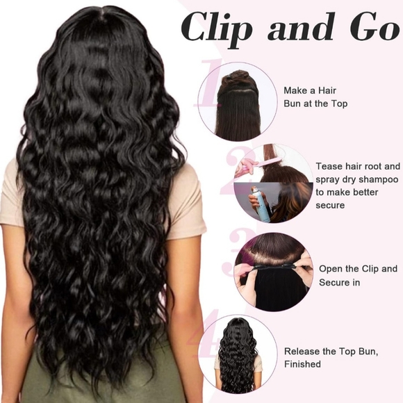 20" 1-Pack 3/4 Full Head Wavy Clip in Synthetic Hair Extensions - Picture 5 of 14